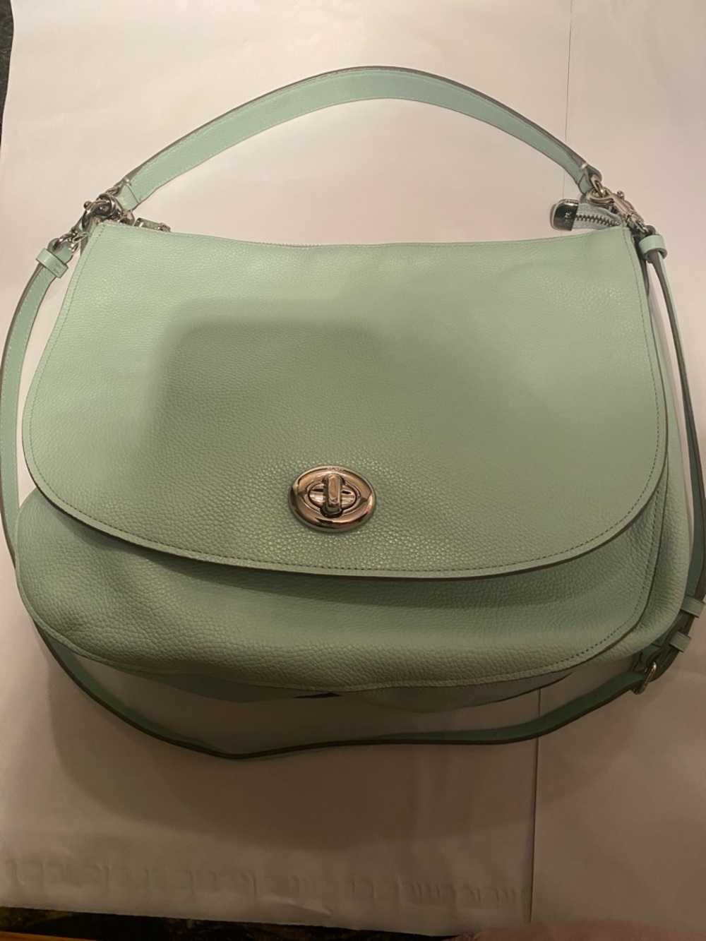 Coach Mint Pebble Leather Shoulder Bag with Turn-Lock Hsrdware